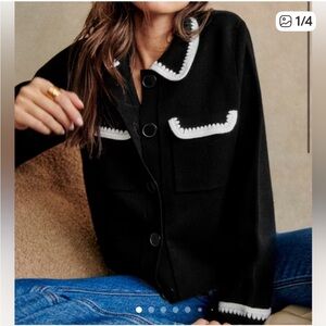 Sezane Black and White Cardigan